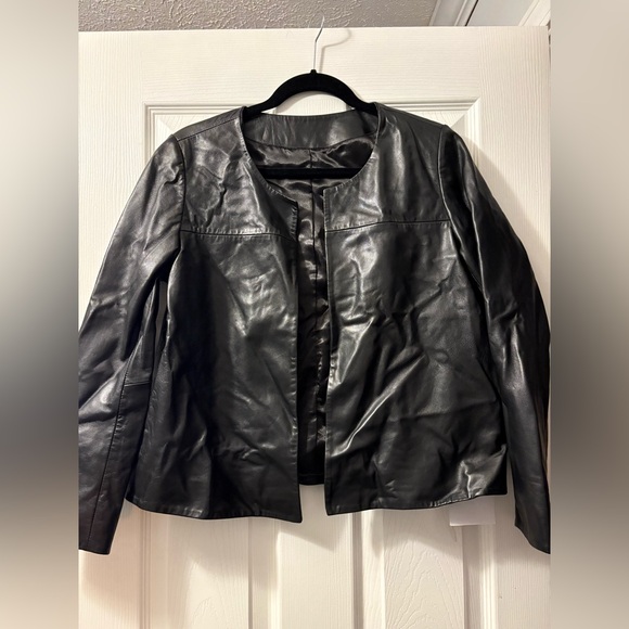 NWOT! Genuine Lambskin Leather Open Front Jacket, BLACK - Picture 2 of 3